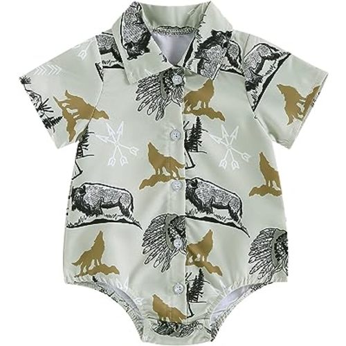 Kayotuas Western Baby Boy Clothes Cowboy Shirt Romper Long/Short Sleeve Button Down Onesie Bodysuit Infant Gentleman Outfits