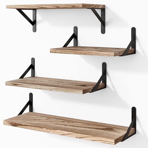 YGEOMER Floating Shelves for Wall Different Sizes Farmhouse Wall Shelf for Bedroom, Bathroom Storage, Living Room and Kitchen Decor(Set of 4)