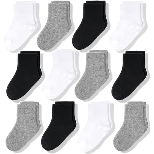 CozyWay Crew Cotton Toddler Socks - 12 Pack Stretch Boys and Girls Socks For All Day Comfort - Newborn, Infant and Baby Socks
