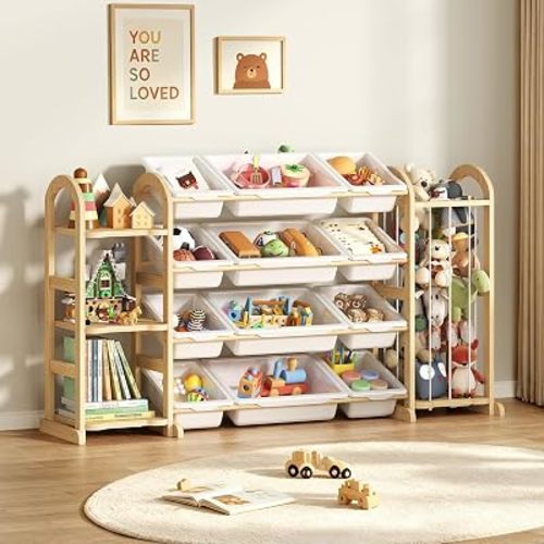Kids Toy Storage Organizer with 3-Tier Bookshelf and Stuffed Animal Storage