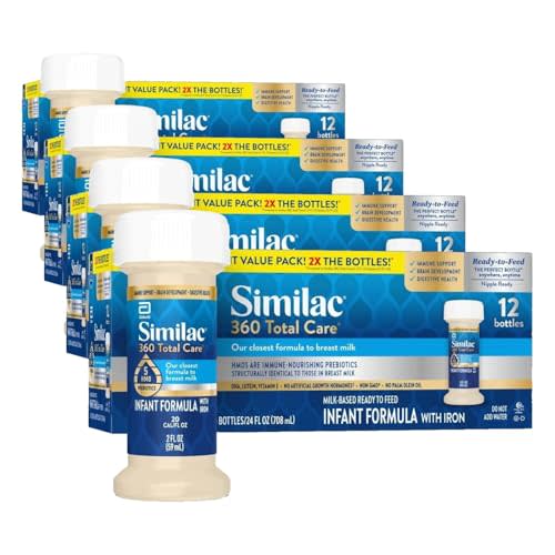 Similac 360 Total Care Infant Formula,Has 5 HMO Prebiotics,Our Closest Prebiotic Blend to Breast Milk,Non-GMO,‡ Baby Formula,Ready to Feed,2-fl-oz Bottle,(Pack of 48)