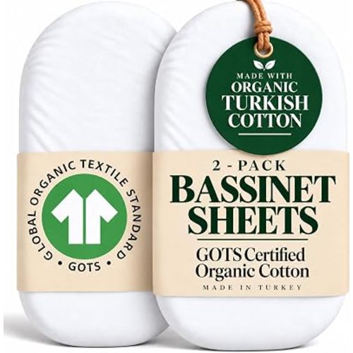 GOTS Organic Bassinet Sheets for Halo BassiNest Swivel Sleeper & 4moms mamaRoo Sleep 18x30 in – Luxury Turkish Organic Cotton Fitted Sheets for Baby Boys & Girls