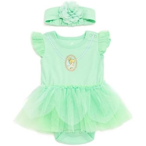 Disney Princess Baby Girls Cosplay Bodysuit With Skirt Overlay & Headband Outfit Set Newborn to Infant Sizes (0-24 Months)