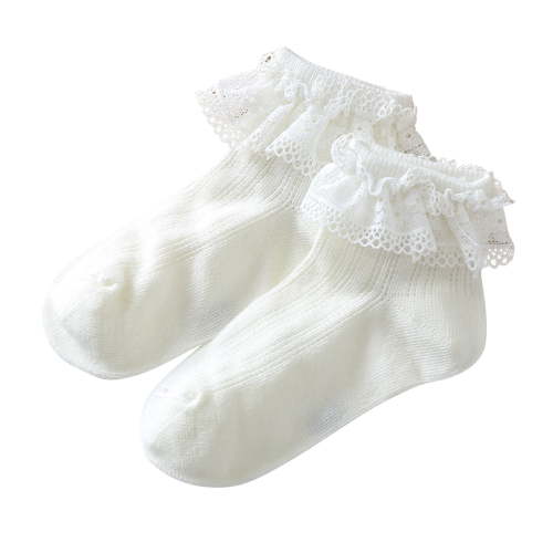 Odeerbi Ruffle Socks for Baby Infant Boys Girls Non-Slip Cotton Socks Solid Color Lace Socks