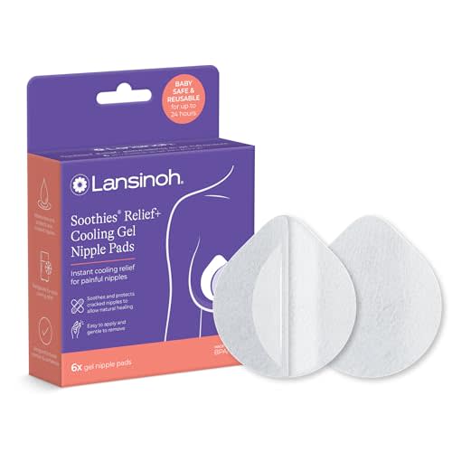 Lansinoh Soothies Cooling Gel Nipple Pads, Reusable Hydrogel Pads for New Moms, Soft & Gentle Breastfeeding Essentials, 6 Count