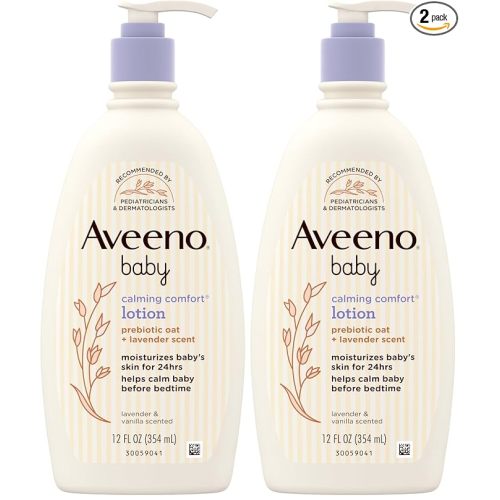 Aveeno Baby Calming Comfort Moisturizing Body Lotion with Relaxing Lavender & Vanilla Scents, Non-Greasy Baby Lotion, Nourishing Prebiotic Oatmeal, & No added parabens 12 fl. oz (Pack of 2)