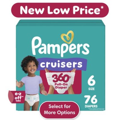 Pampers Cruisers 360 Pull-On Diapers, Size 6 (35+ lbs), 76 Count, Babyproof up to 100% leakproof diaper