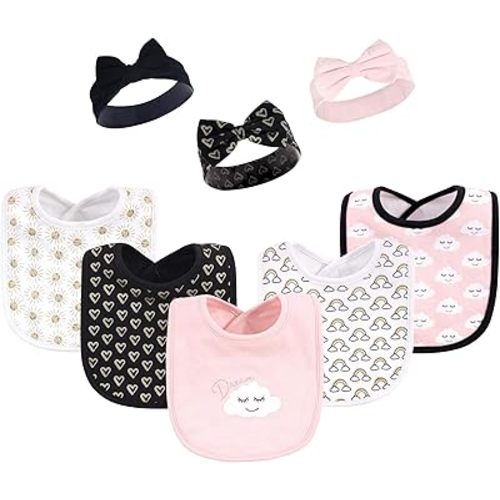 Hudson Baby Unisex BabyCotton Bib and Headband or Caps Set