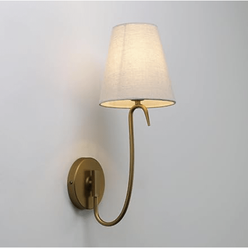 Swan Neck Wall Sconce Fixture 1-Light with Linen Fabric Shade, Indoor Hardwired Rustic Boho Wall Light for Living Room Bedroom Bedside Nightstand Light