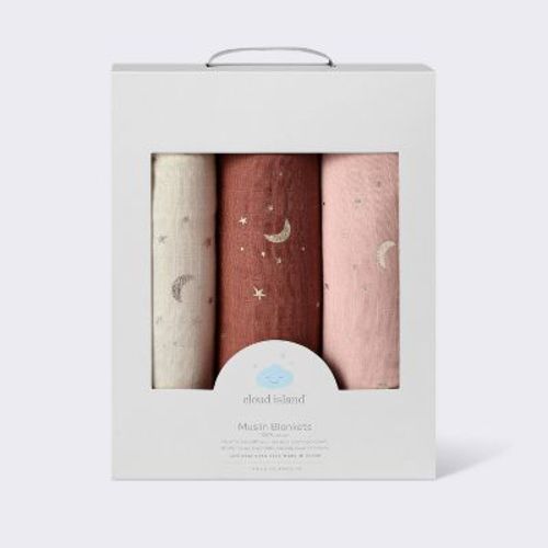 Muslin Swaddle Baby Blanket - Warm Metallic - 3pk - Cloud Island™: Logo Pattern, 180 Thread Count, 100% Cotton