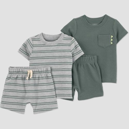 Carter's Just One You® Baby Boys' 4pc Dinosaur T-Shirt and Shorts Set - Gray/Green 3M