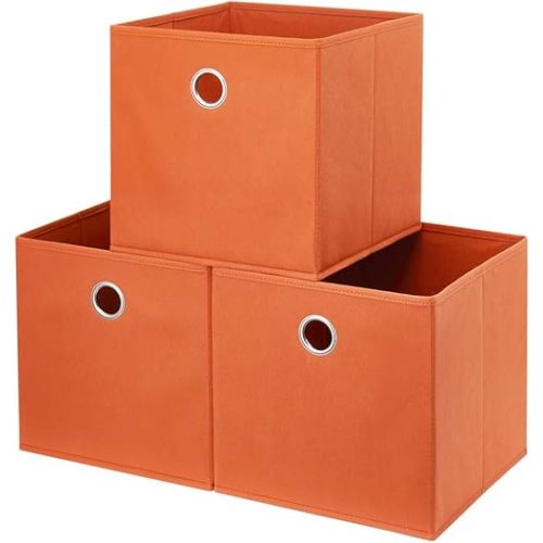 Orange Storage Cubes Bins 11x11x11 Cubicle Cubes Organizer Baskets Fabric Storage Drawers Foldable Cubes Storage Boxes Collapsible Cubes Inserts Storage for Closet Organizer Shelves ,QY-SC20-3