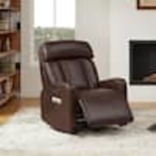 Spruce & Spring Hugo Cognac Genuine Leather Glider Swivel Power Recliner with Adjustable Headrest & Lumbar,Charging Ports,Storage Pocket SSME7A010-L2201