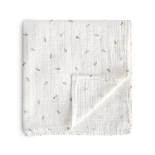 Organic Cotton Muslin Swaddle Blanket Leaves One Size
