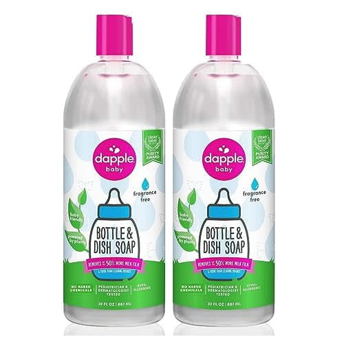Dapple Baby Bottle Soap & Dish Soap Refill Baby, Fragrance Free, Plant Based Dish Liquid for Dishes & Baby Bottles - Hypoallergenic Soap, Liquid Soap Refill, 30 Fl Oz (Pack of 2)