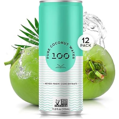 100 Coconuts - 100% Pure Coconut Water - Low Calorie All-Natural Drink with Electrolytes - Naturally Sweet, no preservatives - Non-GMO, 11 fl oz, Pack of 12 (Pure Coconut Water)