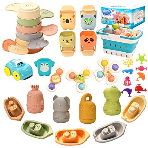 Baby Bath Toys, Pool Toys, Suitable for Children and Toddlers, 6-in-1 Set Including Floating Boat, Bath Spoon and Spinner Cup, Pool and Water Table Toys, Water Toys, Baby Gift.