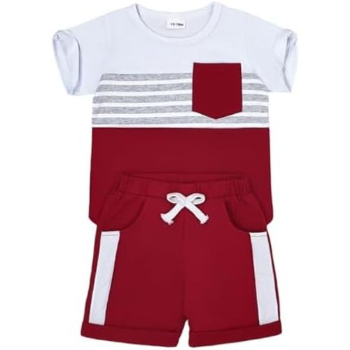 FOCUTEBB Toddler Boy Clothes Baby Boys Summer Outfits Patchwork Short Sleeve T-Shirt Shorts Set Summer Clothes Set 12M-5T