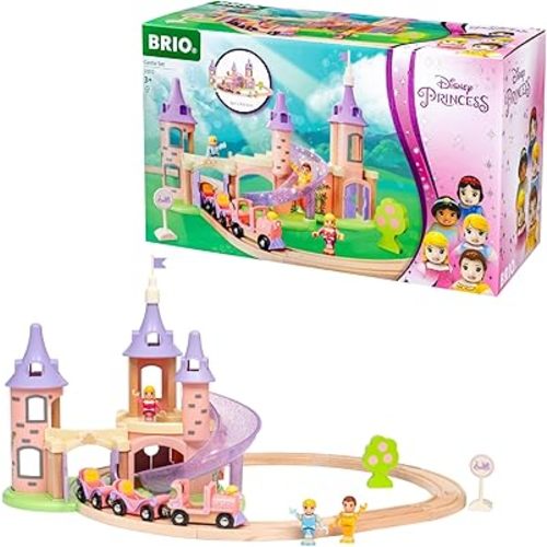 BRIO World Disney Princess Castle Set - 18-Piece FSC-Certified Wood Train Set and Accessories - Includes Moveable Classic Disney Princess Figurines, Castle, Tracks & More - Kids Ages 3 & Up