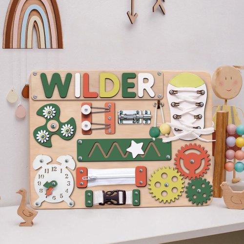 Personalized Busy Board, Custom Wooden Name Puzzle Busy Board 1 Year O