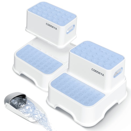 COOSEYA 2-Tier Step Stool for kids (2 Pack), Toddler Step Stool for Bathroom , Anti-Slip Surface and Sturdy Premium Potty Stool , for Kitchen, Bedroom & Classroom(Blue)