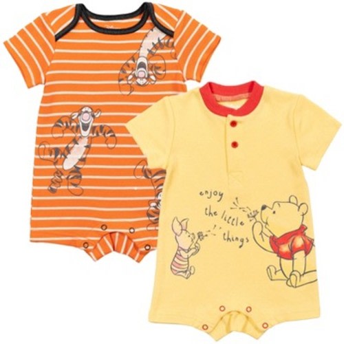 Disney Winnie the Pooh Tigger tiger pig Newborn Baby Boys 2 Pack Rompers Orange/Yellow Newborn
