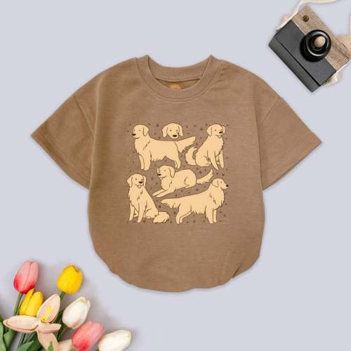 Golden Retriever Baby Romper Sweatshirt, Cute Dog Toddler Outfit, Animal Lover Baby Bodysuit, Unique Baby Shower Gift, Cozy Babywear Romper
