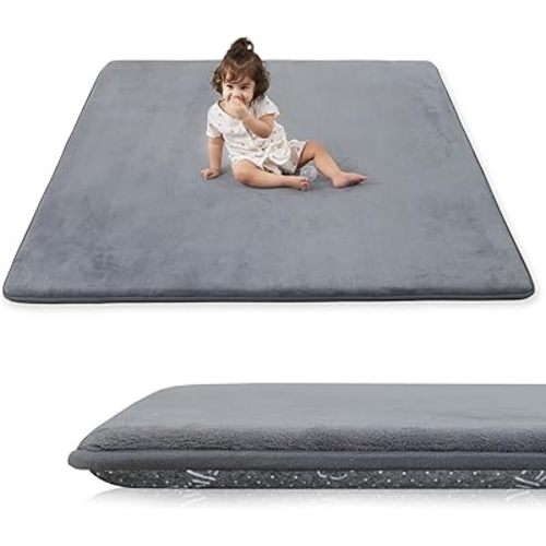 1.3" Thick Baby Floor Play Mat 59x79, Basic Padded Foam Mat for Tummy Time Crawling, Non Slip Cushioned for Babies Toddlers Infants Kids (Dark Grey)