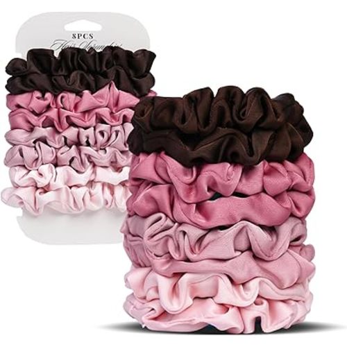 Ultra-Petite Satin Scrunchies for Women – 8PCS Blush Small Hair Ties – Soft Silk-Like Mini Hair Bands, No Crease, Frizz-Free, Gentle on Hair, Perfect for Daily Wear & Sleep