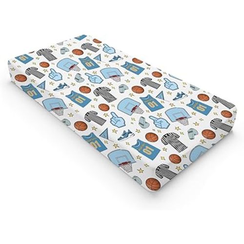 Funny Basketball Changing Pad Covers Basketball Sports Fitted Baby Changing Table Sheets for Boy Girl Basketball Balls Hoop Uniform Soft Breathable Stretchy Fitted Changing Table Mats 32''x16''
