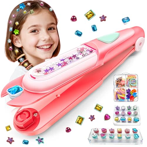 CLRDZN Hair Gem Stamper Kit,Hair Ties and Hair Clips Bling Hair Jewels for Girls Toys, Hair Styling Tool with Reusable Shining Diamonds, Birthday Gifts Toys for Girls Ages 3 4 5 6 8-12