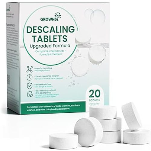 GROWNSY Descaling Tablets for Bottle Warmer & Sterilizer, Daily Essential Descaler, Cleaner for Baby Food Makers, Deep Limescale & Odor Removal, Performance Care, 40 Count (1-Year Supply)