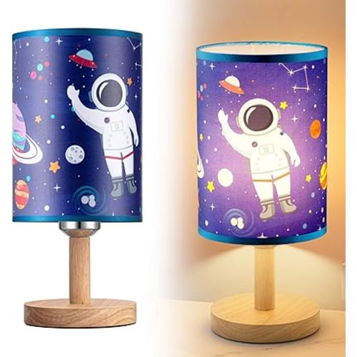 Kids Space Lamp Desk Lamp Fabric Nightstand Table Lamps for Boy Girl Reading Bedroom Living Room Home Office