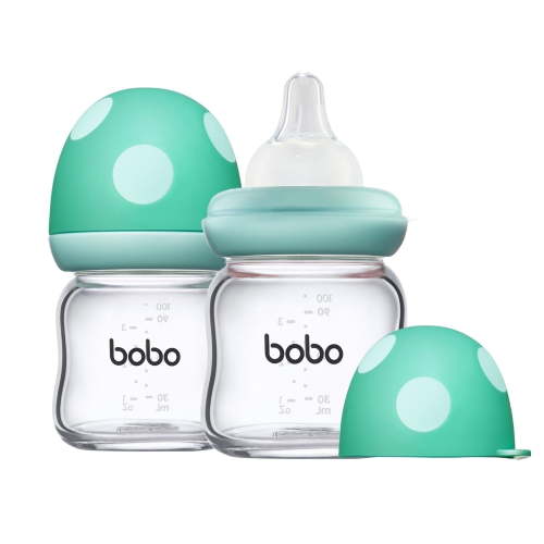 YOHKOH Glass Baby Bottles Set for Newborns 4oz Blue BPA-Free Anti-Colic Vacuumm-Free