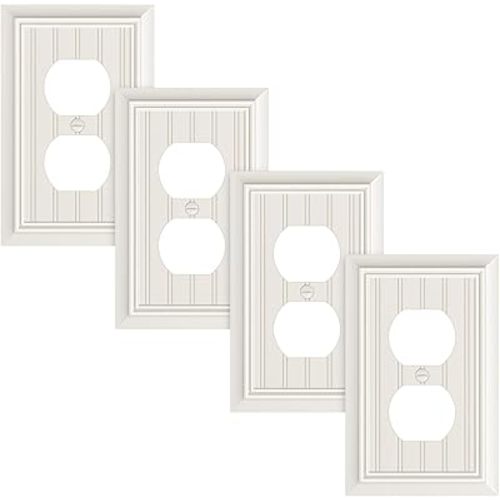 4-Pack Classic Beadboard Duplex Outlet Cover Plate, Decorative Light Almond Switch Plates and Outlet Covers, Natural Bamboo Fiber Wall Plates for Electrical Outlets, 1 Gang Receptacle Cover