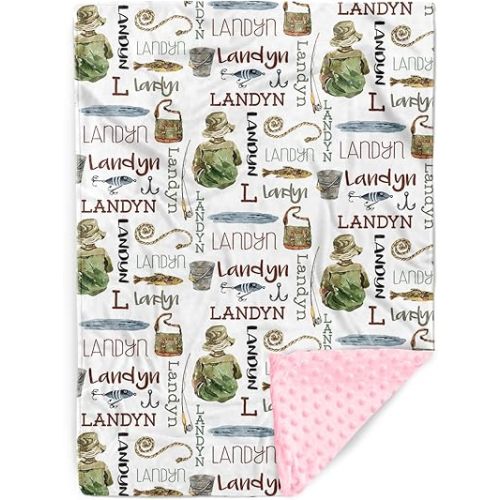 Personalized Baby Blankets for Boys Girls, Custom Name Baby Blanket with Fishing Theme, Soft Receiving Blanket for Newborns and Toddlers, Ideal for Baby Showers and Nursery Decor