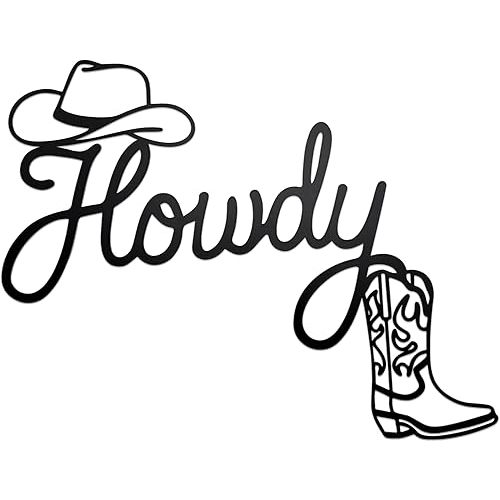 Howdy Metal Sign | Western Wall Art with Cowboy Hat & Boot Decor | Rustic Metal Home & Office Decor - Nice Western Country Accent ，Cowgirl Cowboy Farmhouse Art for Modern Aesthetic Room