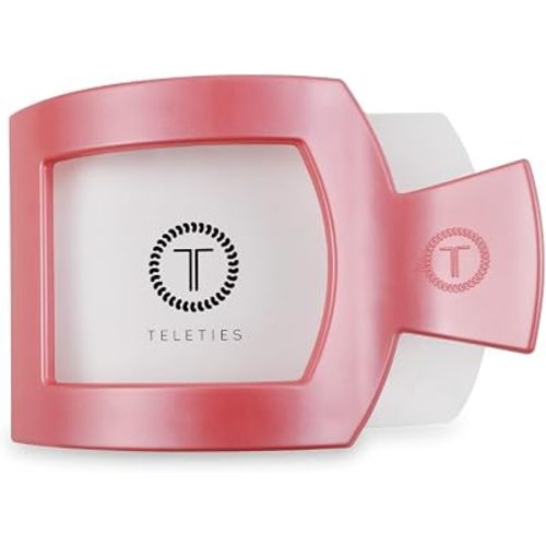 TELETIES - Medium Flat Square Clip - For Lying Down, Yoga, Driving & More - Strong Grip, Bendable Teeth, Comfortable Curved Design - Ideal for Medium Hair - Spring Collection - Calming Coral