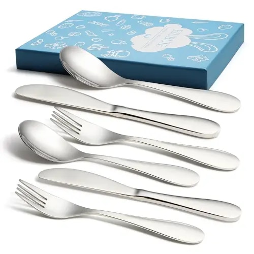 6 Piece Kids Silverware Set, EIUBUIE 18/10 Stainless Steel Toddler Utensils, Child and Baby Safe Flatware, Metal Kids Utensil Cutlery Set Includes 2 Toddler Forks and Spoons, 2 Butter Knives