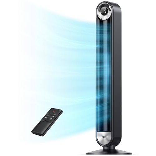 Dreo Tower Fan for Bedroom, Upgraded DC 9 Speeds 25dB Ultra-Quiet Floor Fan, 90° Oscillating Fans with 28ft/s Velocity, 12H Timer, Standing Fan, Bladeless Fan Powerful for Home Office Room