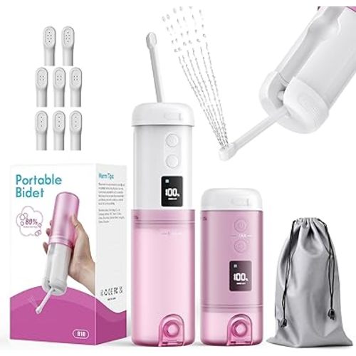 Peri Bottle for Postpartum Care-250ml Portable Bidet for Travel with 5 Sprayer Modes,2000mAh Rechargeable Electric Bidet with 8 Replaceable Nozzles for Perineal Care & Post-Surgery Care(White Purple)
