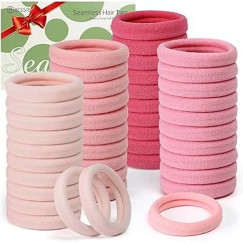 Bessrung 100PCS Elastic Hair Ties No Damage, Seamless Nylon Hair Bands for Women Girls, Soft Stretchy Ponytail Holder No Crease Hair Ties for Thick Thin Hair Christmas Gift(Dark Pink, Light Pink)