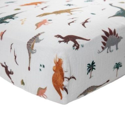 Red Rovr Organic Cotton Muslin Crib Sheet - Dino Days
