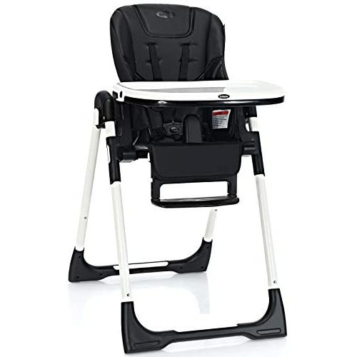 INFANS High Chair for Babies & Toddlers, Foldable Highchair with Multiple Adjustable Backrest, Footrest and Seat Height, Removable Tray, Detachable PU Leather Cushion, Built-in Rear Wheels (Black)