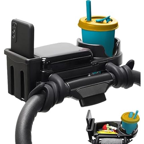 3 in 1 Universal Stroller Snack Tray,Stroller Cup Holder,Stroller Phone Holder, Stroller Snack Tray Attachment with Silicone Flexible Grip, Stroller Clip for UPPAbaby Vista V2 Nuna Mockingbird