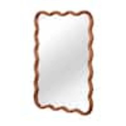 Tatahance Yellowish Brown 30 in. W x 40 in. H Wavy Rectangle Wood Framed Decor Mirror with D-Ring Clips Z389069WP203