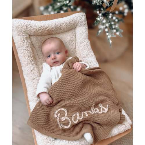 Personalized Knitted Baby Blanket – Custom Name Heirloom Gift