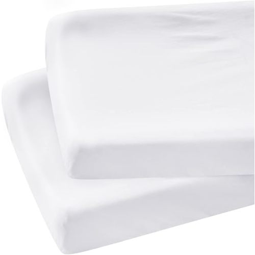 Organic Cotton Changing Pad Cover, Diaper Changing Table Pad Covers 2 Pack, Jersey Knit Super Soft & Stretchy Cradle Sheets for Baby Boys Girls, 32" x 16" x 4", White