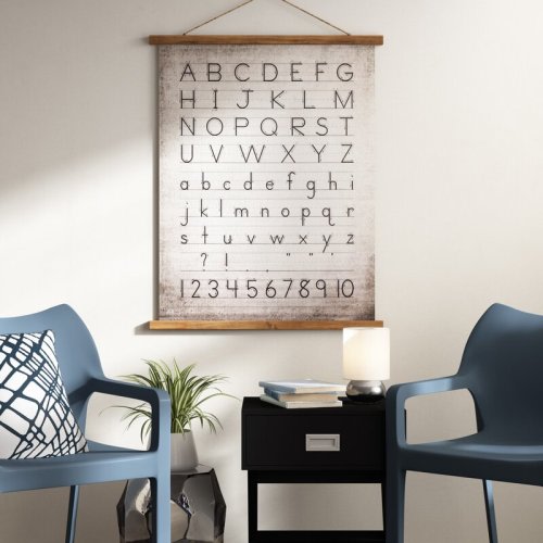 Williston Forge Holler Canvas and Wood Scroll Wall Decor with Alphabet, Numbers and Jute Hanger & Reviews | Wayfair