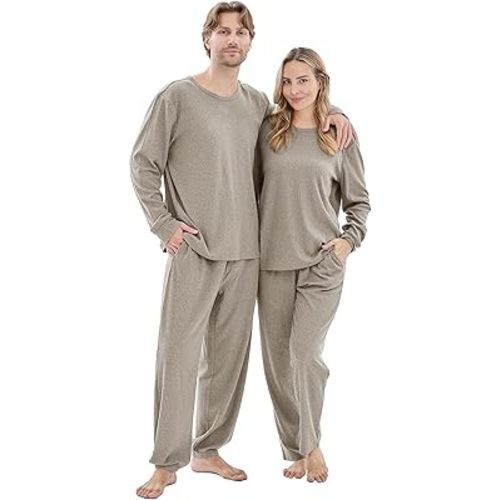 Ribbed Knit Matching Pajamas for Couples - Soft Cozy Pjs Long Sleeve Top & Wide Pant Sleepwear | Home & Lounge
